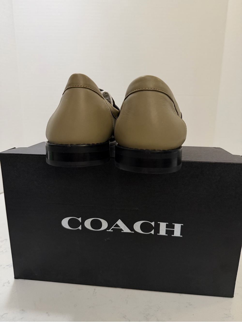 Coach woman’s Olive Green Leather Slip-On Loafers with Gold Accent - Picture 8 of 11